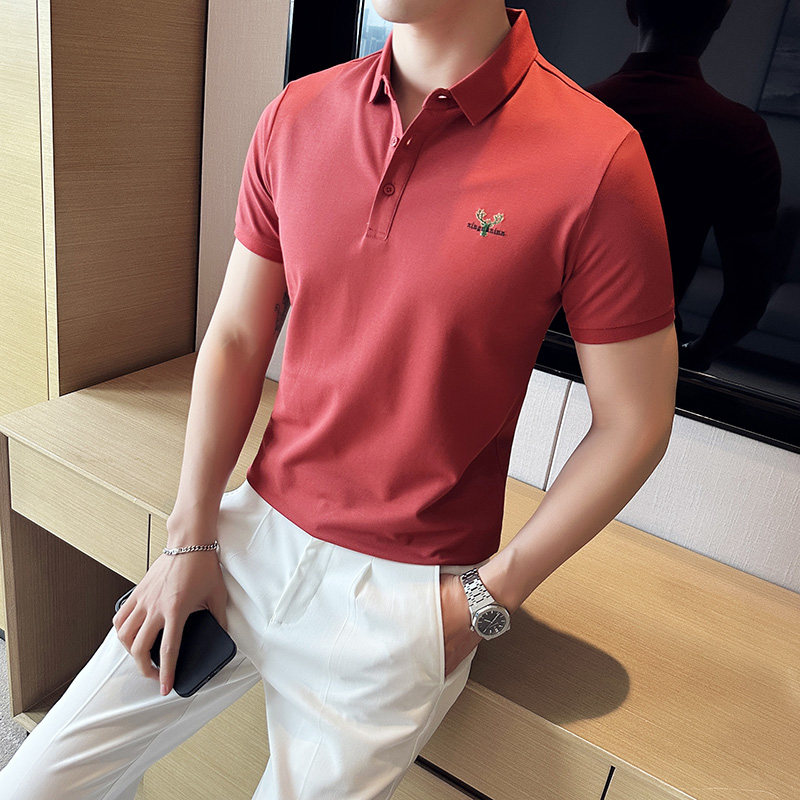 夏季新款 男士小鹿刺绣修身polo衫短袖t恤 男 翻领T 休闲简约款