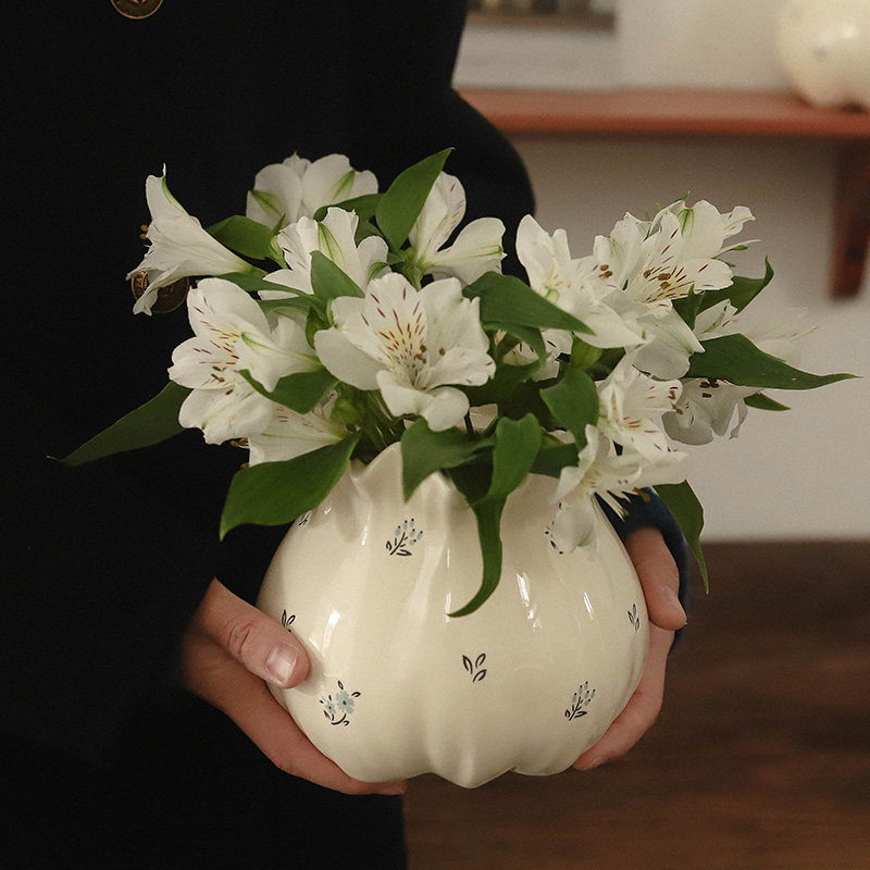 枝悟 法式碎花奶油色陶瓷花瓶 复古高级感鲜花装饰摆件餐具收纳罐,家居饰品,花瓶,淘宝优惠券,粉丝福利购,淘宝优惠卷