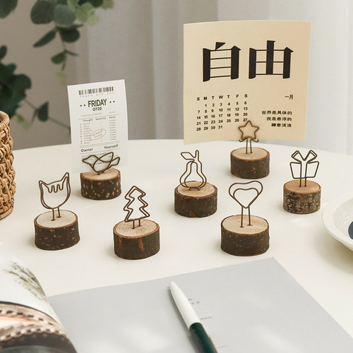 复古木质便签夹实木立式桌面摆件