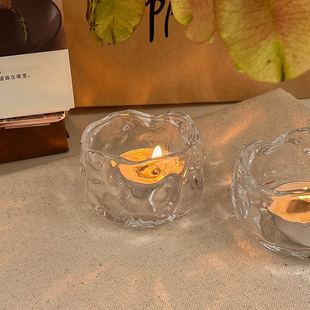 拍照道具 饰摆件 ins不规则玻璃杯香薰烛台 浪漫烛光晚餐氛围感装