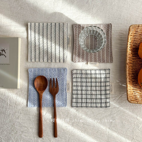 方形布艺杯垫文艺氛围条纹装饰垫
