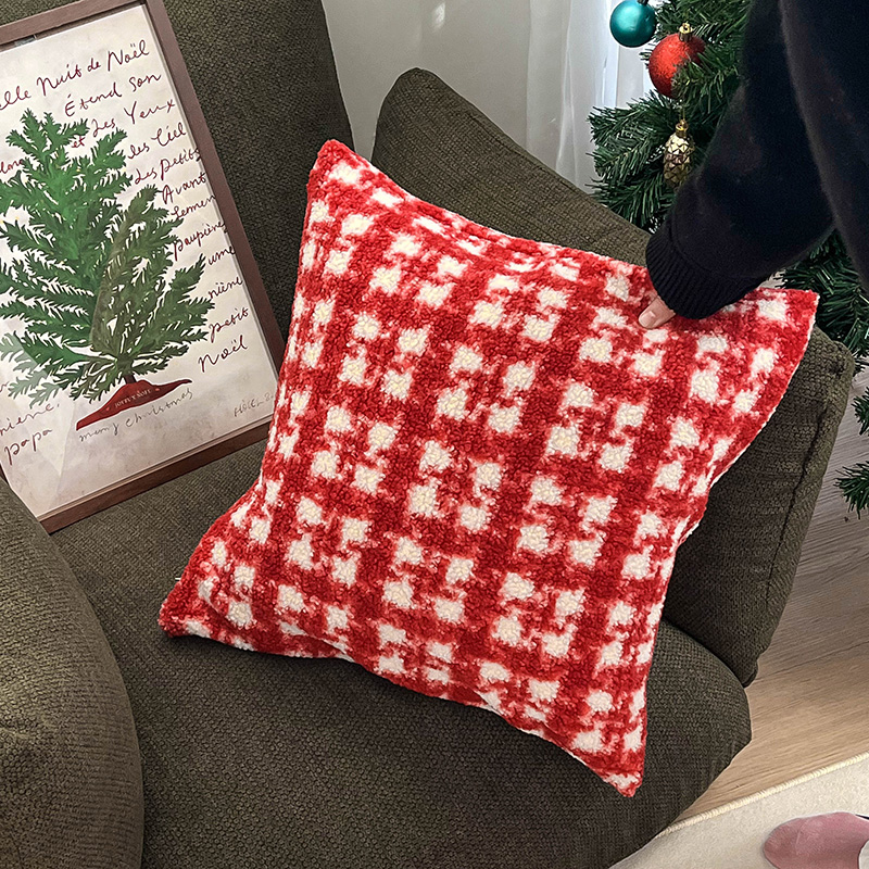 红格绒抱枕套新年圣诞氛围靠枕