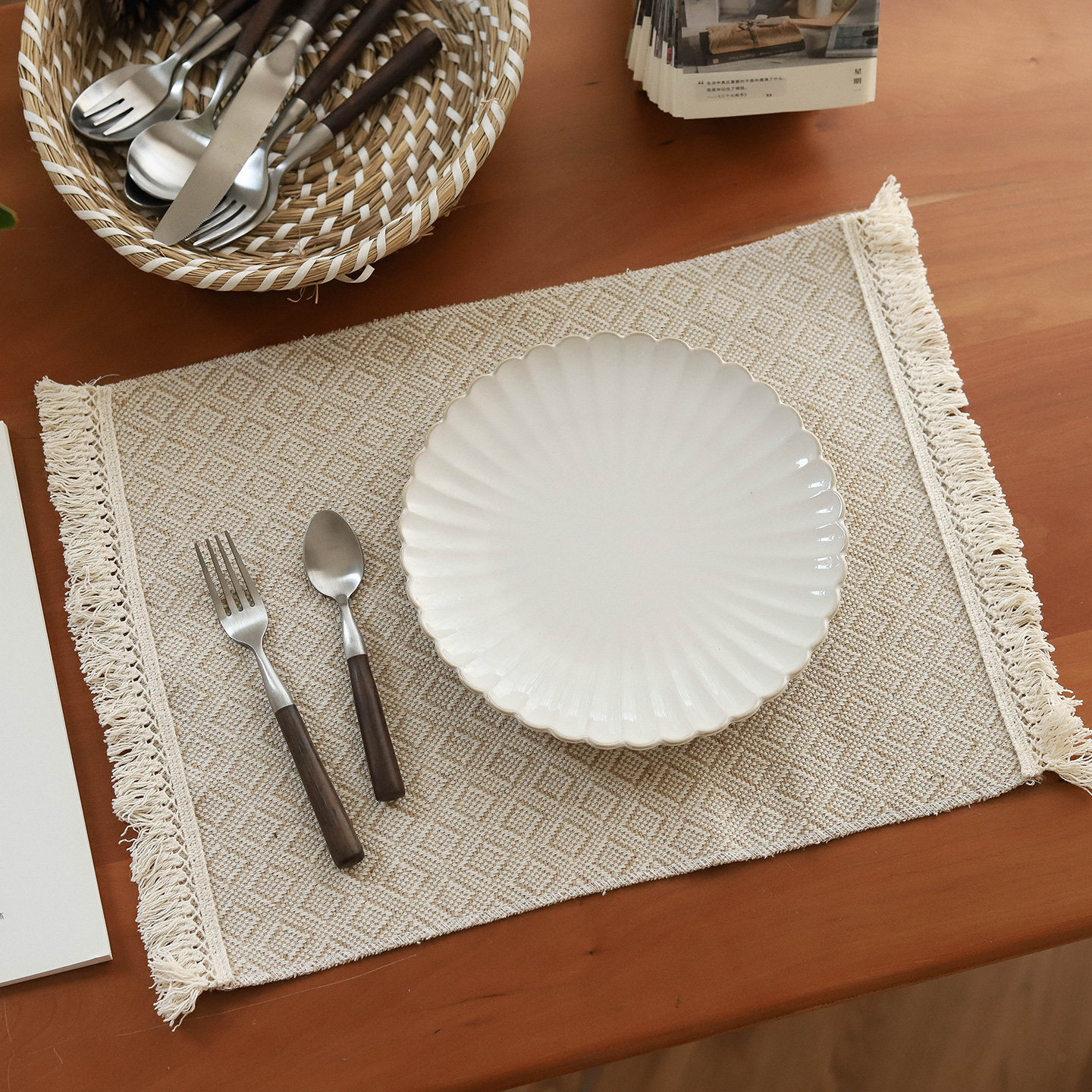 枝悟 黄麻流苏餐垫 素色简约家用隔热垫长方形碗盘垫 复古装饰垫,居家布艺,餐垫,淘宝优惠券,粉丝福利购,淘宝优惠卷