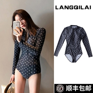韩国潜水服套装女连体防晒长袖浮潜泳衣修身显瘦速干冲浪服水母衣