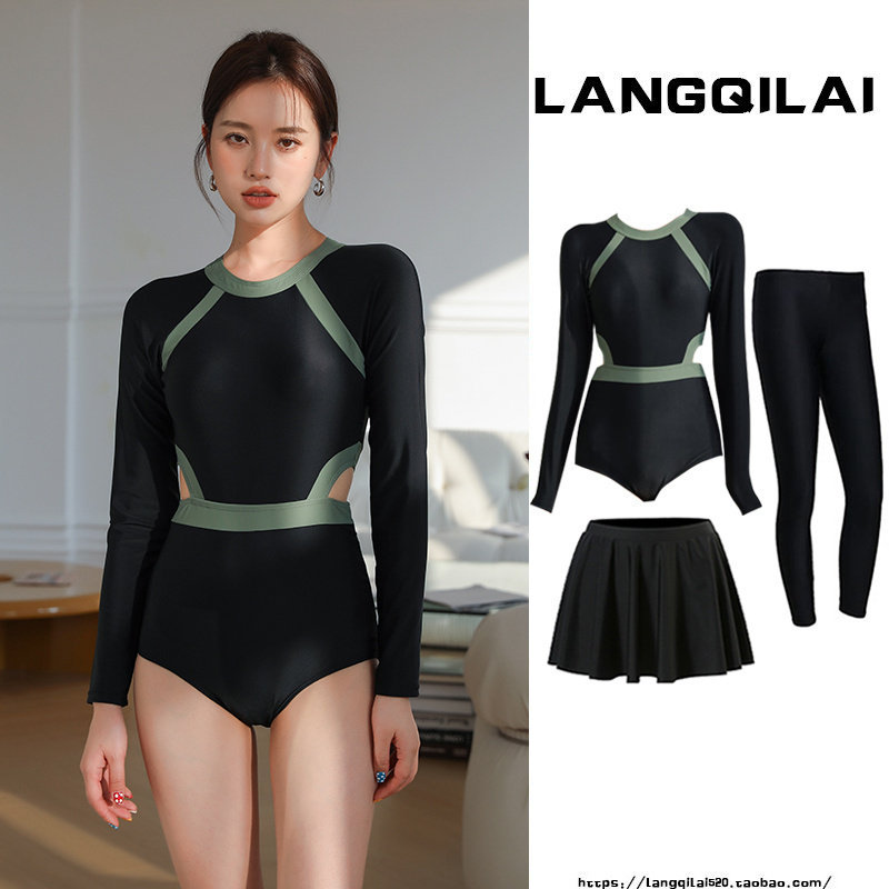 潜水服女连体显瘦长袖冲浪服浮潜户外保守学生湿衣温泉防晒游泳衣
