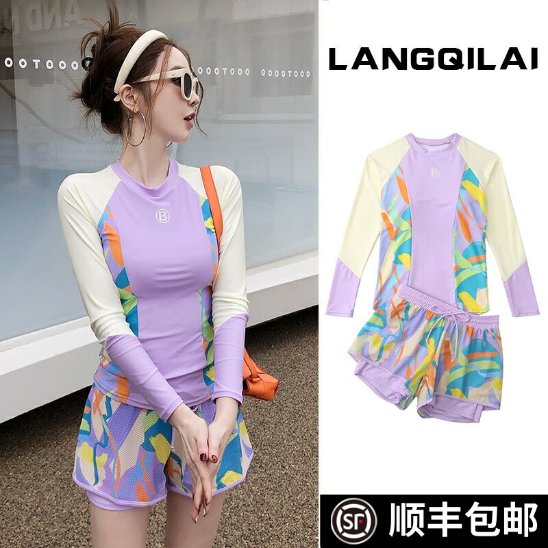 韩国潜水服女分体平角保守冲浪服湿衣保守学生运动湿衣温泉游泳衣