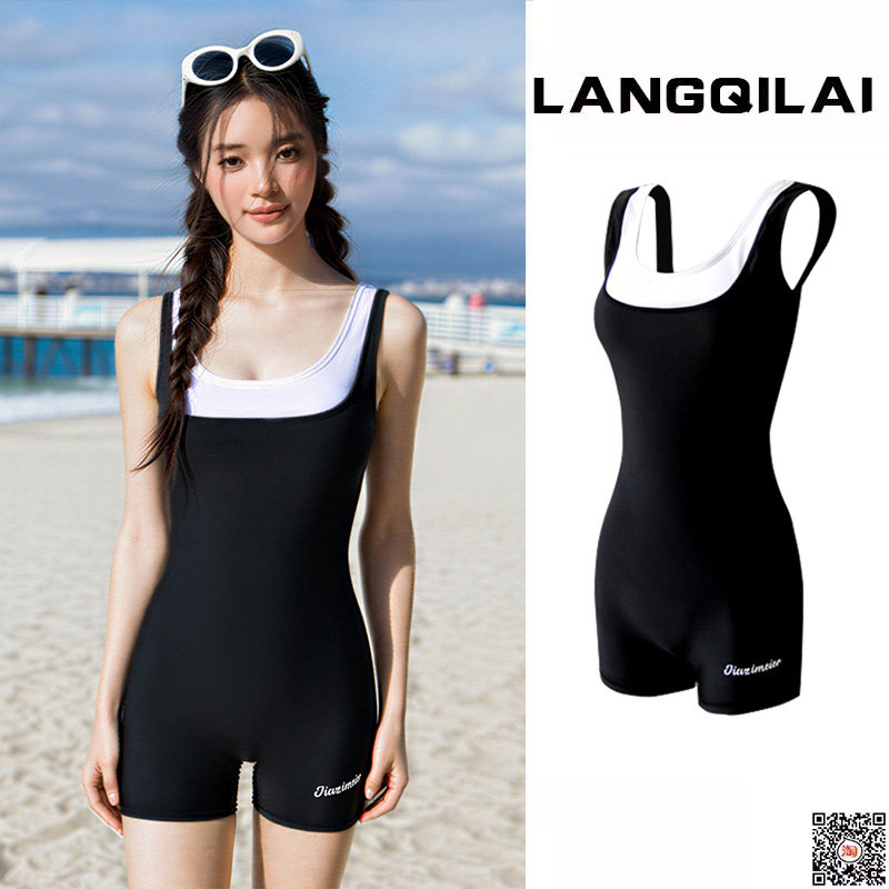 2026新款游泳衣女连体显瘦平角遮肚保守运动竞速带胸垫泡温泉泳装