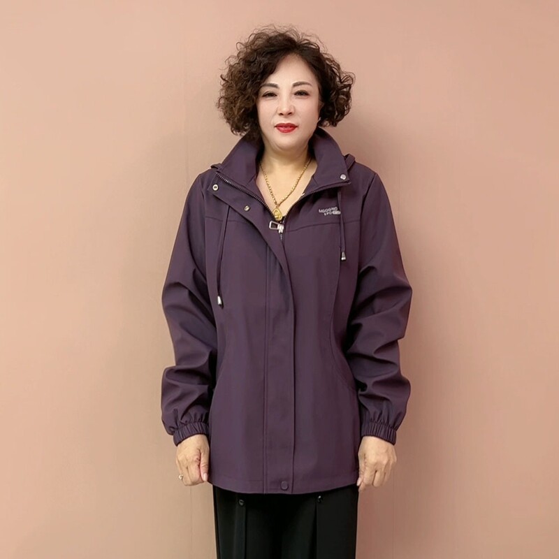 中老年连帽薄款大码显瘦印花外套图片