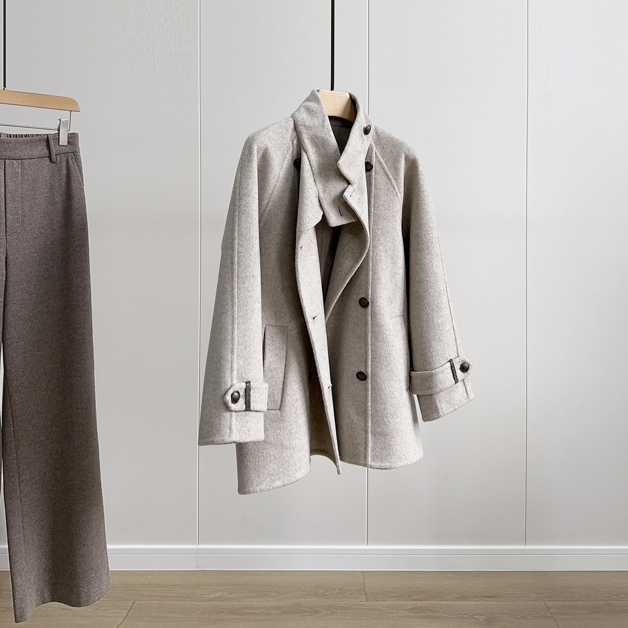 意高奢~大衣界鼻祖~高支羊毛山羊绒立领钉珠双排扣毛呢大衣外套女,女装/女士精品,毛呢外套,淘宝优惠券,粉丝福利购,淘宝优惠卷