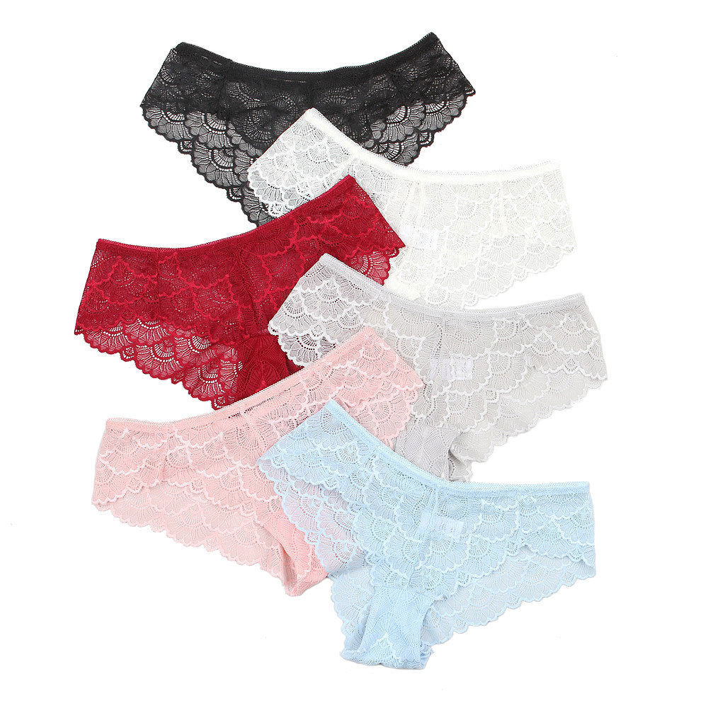 大码性感内裤蕾丝女士超薄透明性感镂空印花日系少女甜美三角内裤