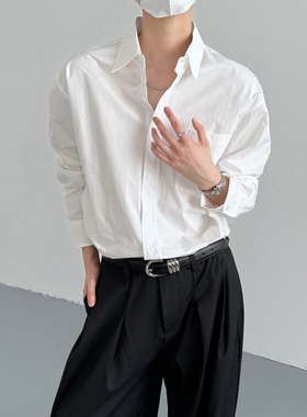 S/FACE春秋韩版时髦简约通勤白色长袖衬衫男士宽松痞帅纯棉衬衣潮