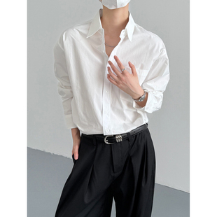 男士 衬衫 时髦简约通勤白色长袖 宽松痞帅纯棉衬衣潮 FACE春秋韩版