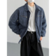 饰夹克棉服 宽松拉链装 冬韩版 时髦高级感复古蓝色牛仔做旧棉衣男士