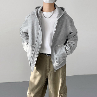 卫衣男士 时髦复古慵懒风短款 韩版 宽松连帽做旧外套潮 FACE春秋季