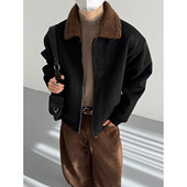 冬季 飞行服棉衣外套 短款 韩版 时髦高级感复古仿羊羔毛保暖夹克男士