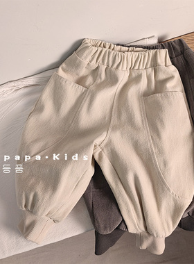 大口袋灯笼裤复古水洗棉儿童哈伦裤秋长裤男女宝宝磨毛束脚休闲裤