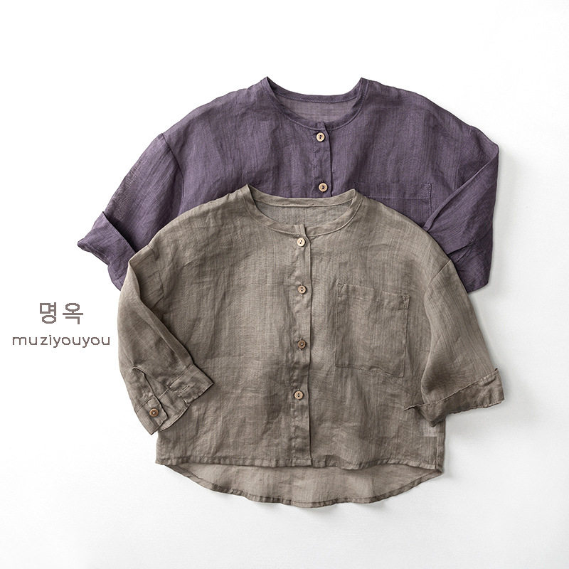 复古调~儿童苎麻防晒服 夏季薄款长袖外套森系宝宝宽松圆领空调衫