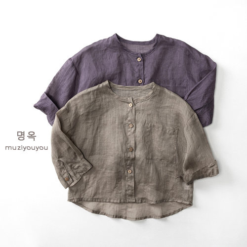 复古调~儿童苎麻防晒服 夏季薄款长袖外套森系宝宝宽松圆领空调衫