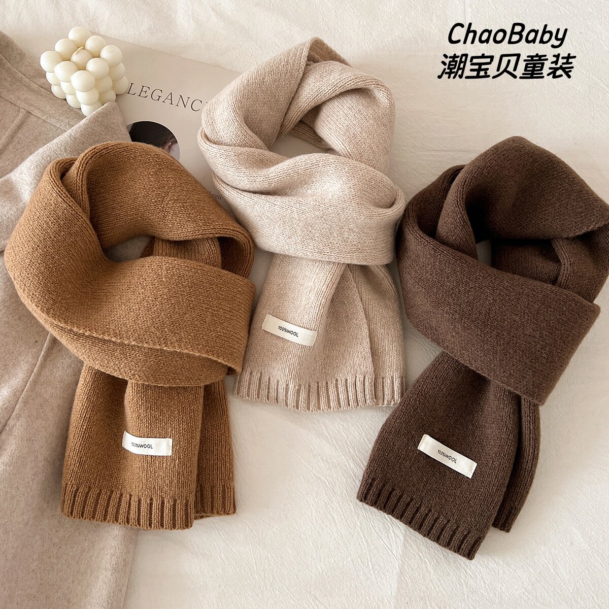 儿童围巾冬季韩版高品质亲子款羊毛羊绒男童女童保暖加厚毛线围脖