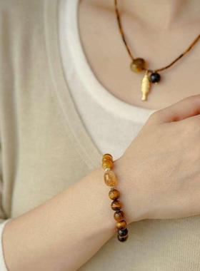 刘雨昕同款正品蓝松黑玛瑙镶嵌水滴项链女小鱼多吊坠虎眼石手串