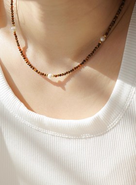 轻奢款极细天然巴洛克珍珠虎眼石