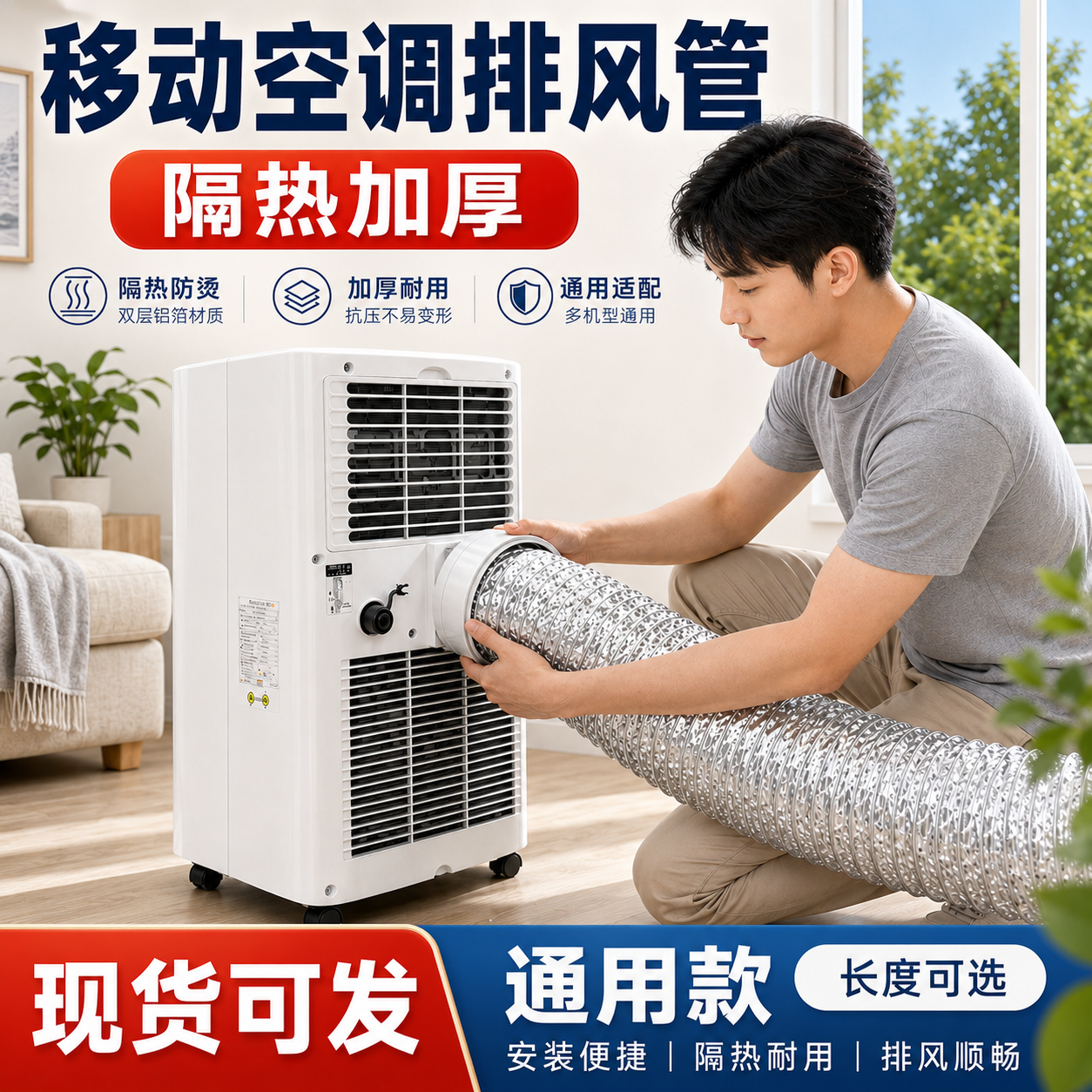 移动空调排风管配件通用型排气管软管管径15cm管加厚铝箔管隔热
