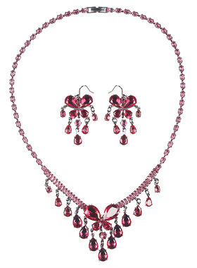 项链套装宫廷闪钻水晶925银针