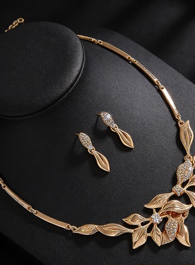 小众创意设计树叶项链耳环套装