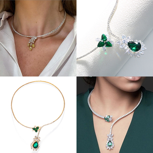 设计感风信子超闪宝石水晶项圈高级感轻奢锆石项链时尚necklace