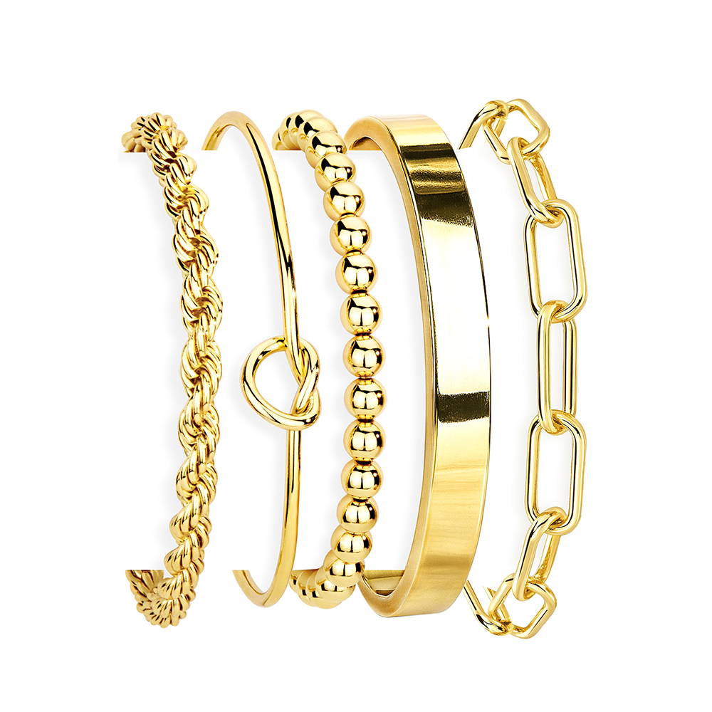 欧美简约14K金色多层叠戴手链