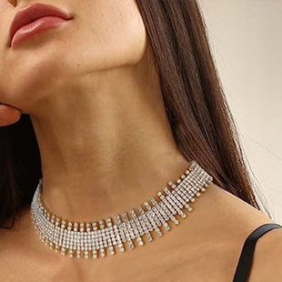 欧美轻奢多排水钻颈链派对饰品时尚个性齿状满钻女士项链necklace