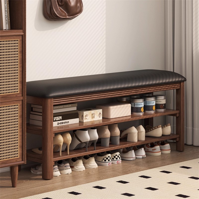 实木换鞋凳中古风家用门口收纳架入户可坐长条凳子玄关窄边鞋架子