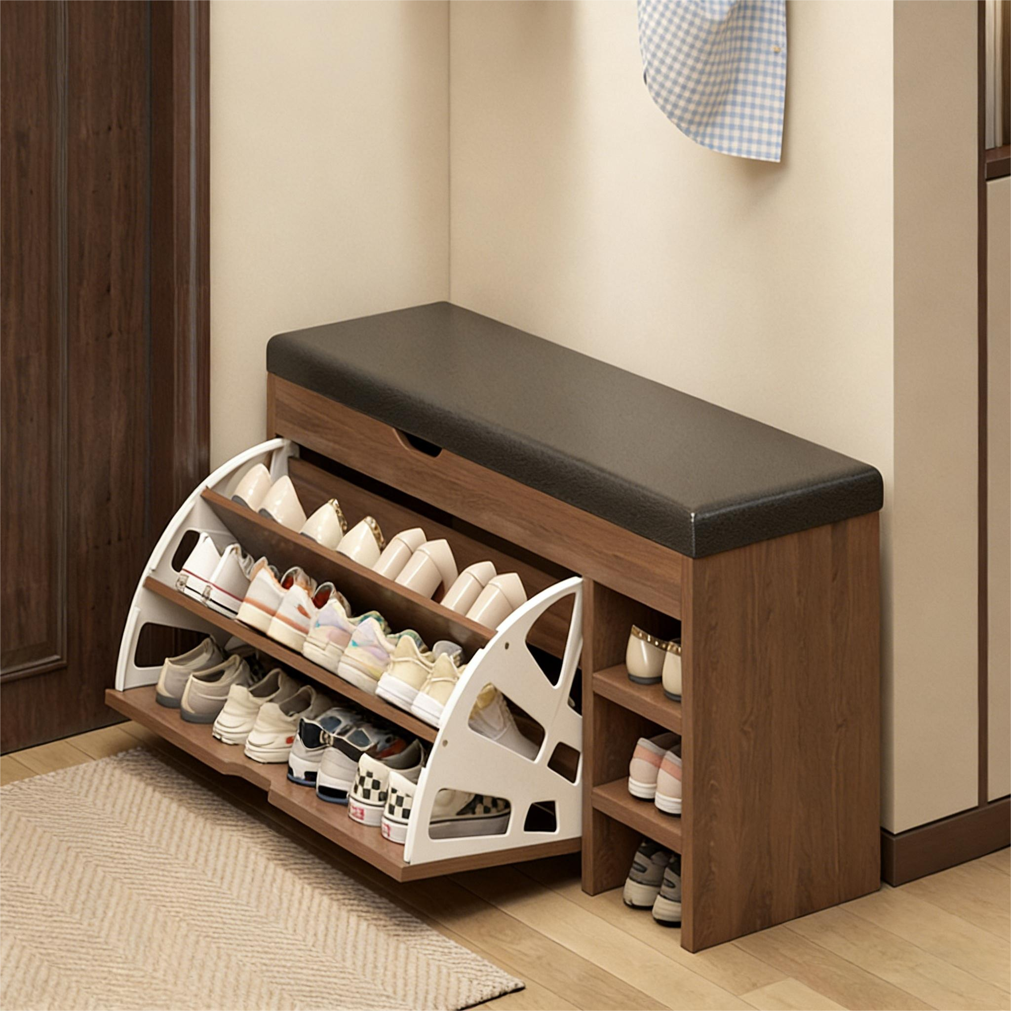 换鞋凳家用门口极窄进门穿鞋凳中古风玄关可坐式翻斗储物收纳鞋架