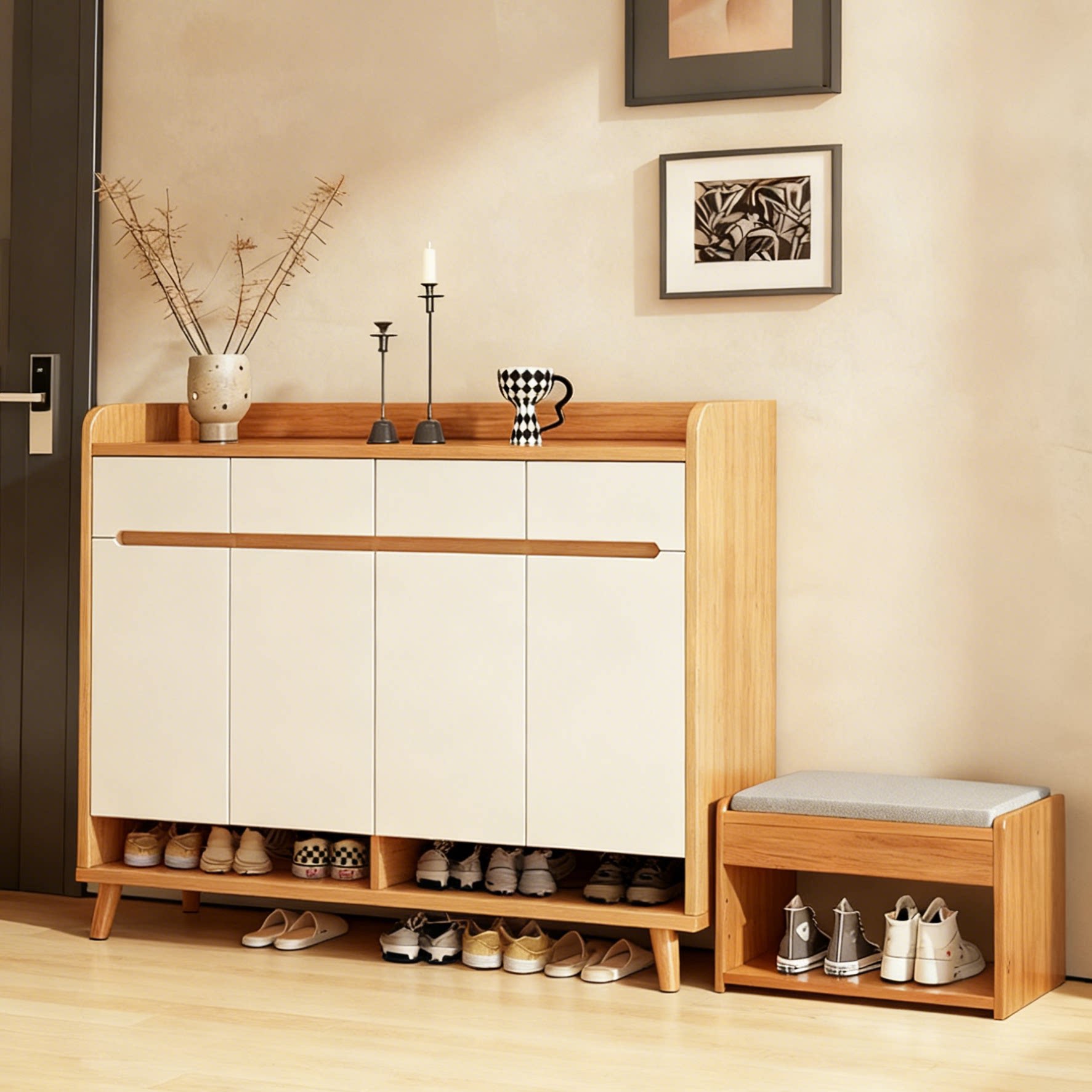 实木鞋柜家用入户门口玄关一体柜2026爆款落地储物柜靠墙防尘鞋架