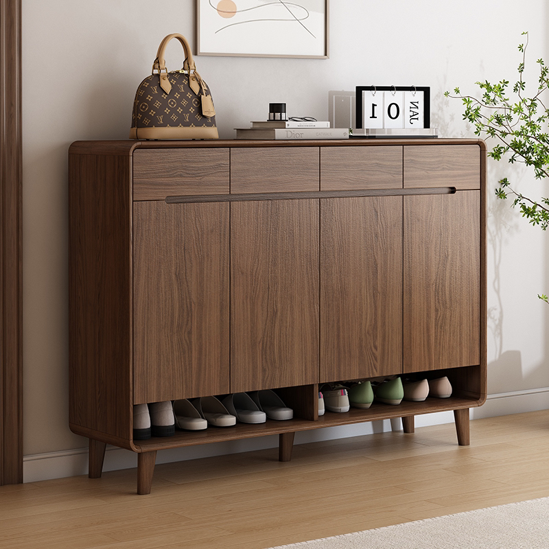 实木圆角鞋柜家用2026爆款门口入户大容量储物柜楼道靠墙收纳鞋架