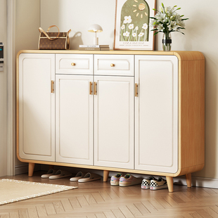 实木圆角鞋柜家用门口2026爆款储物柜子入户玄关柜一体大容量鞋架