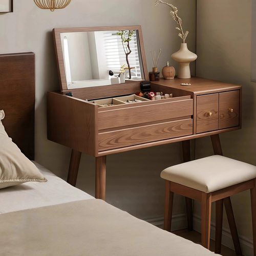 2025爆款全实木翻盖梳妆台化妆桌