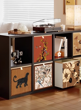 书架落地置物架客厅中古风黑色卡莱克格子柜沙发旁自由组合储物柜