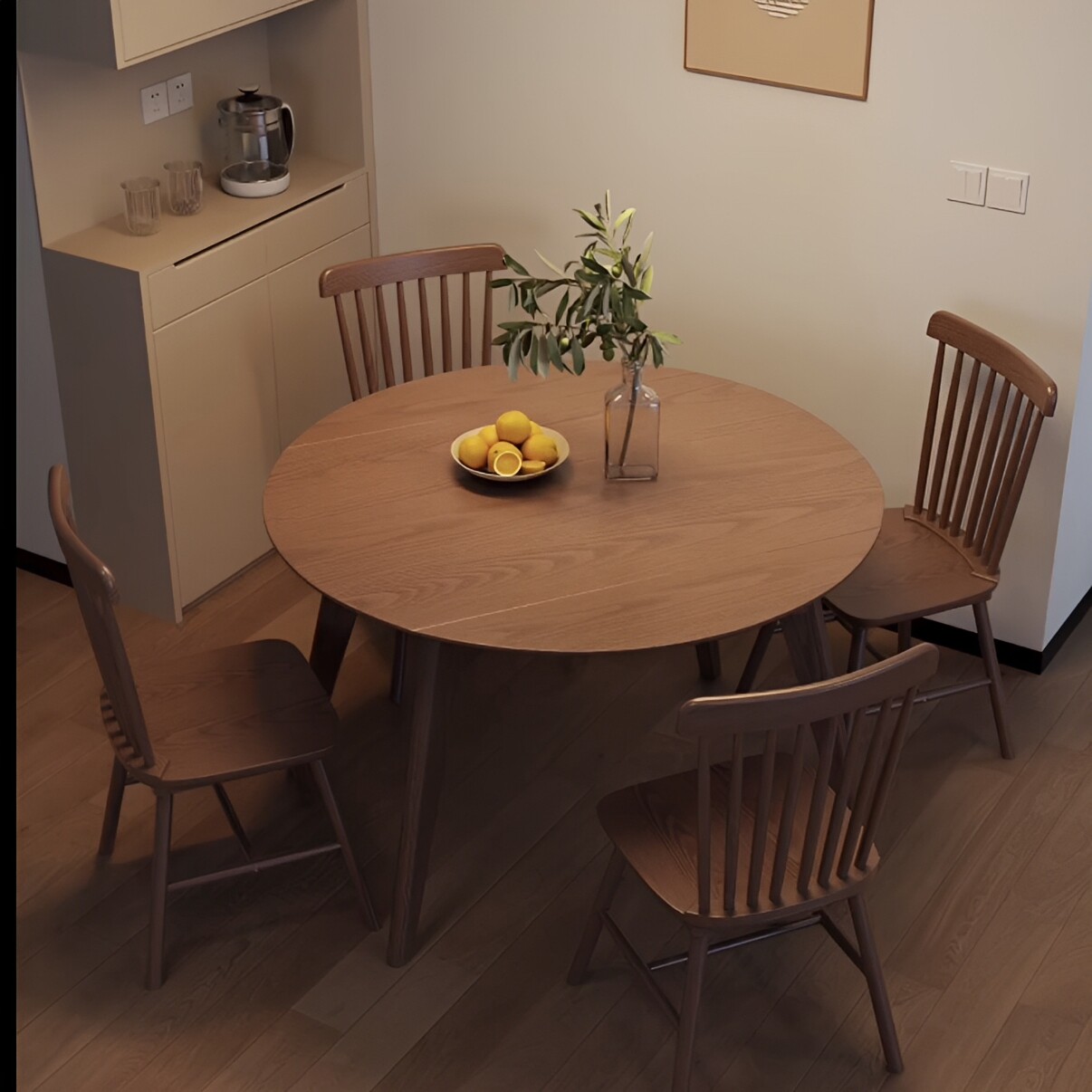 实木折叠圆桌客厅家用小户型方圆两用可伸缩餐桌椅组合北欧饭桌子