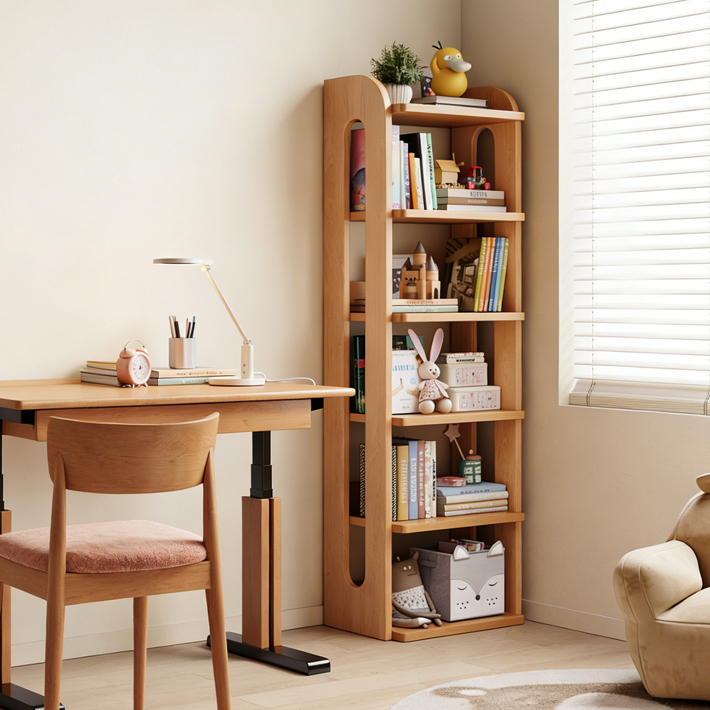 实木书架落地置物架一体靠墙转角储物柜简易学生家用不占空间书柜