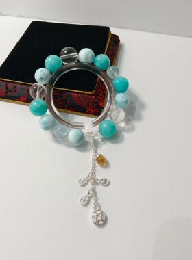 治愈系蓝水晶海纹石天河石海蓝宝白水晶手串手链蓝色宝石组合胶花