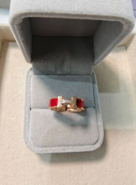 珐琅彩精工镶嵌戒指纯红正色爱马H家经典款加厚精致重量媲美专柜