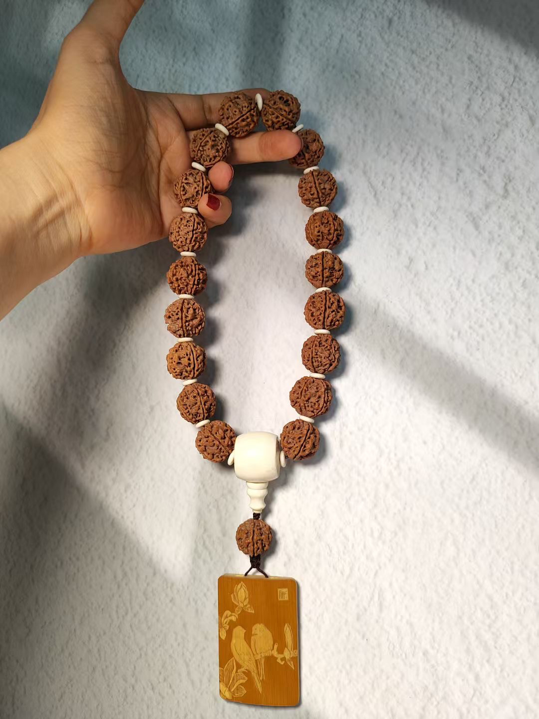 天然尼泊尔大五瓣金刚菩提老籽18颗大佛珠提珠牛骨佛头老竹牌21mm