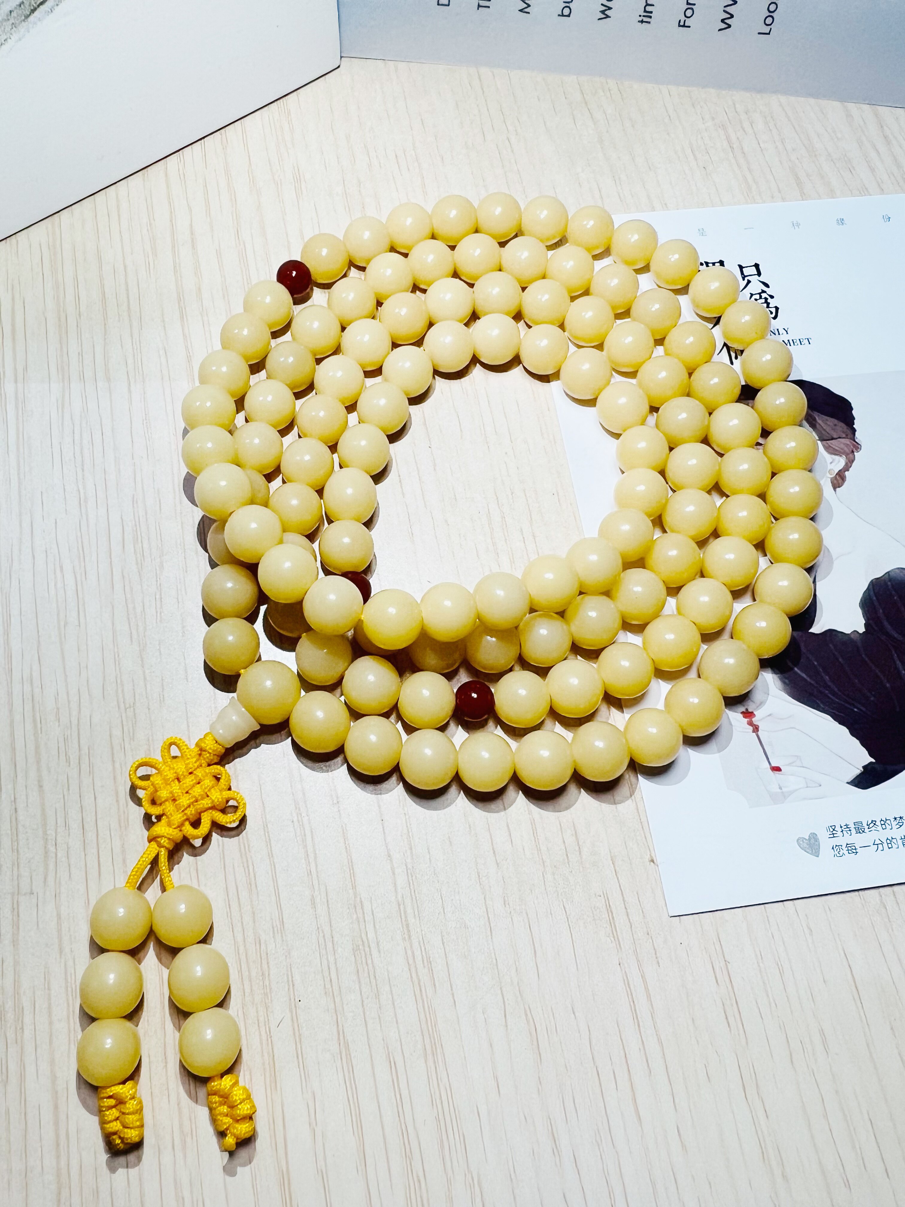 文玩佛珠天然白贝叶菩提根108长串尺寸10mm颗颗精磨正圆珠