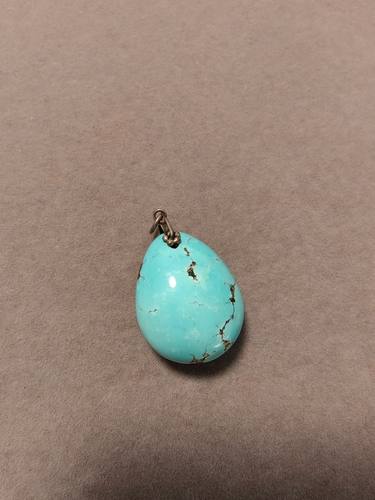 天然湖北原矿铁线绿松石吊坠原石项链水滴挂件无油无水银扣头饱满