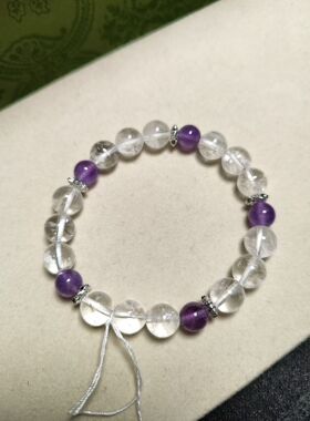 9mm+天然原矿白阿塞+薰衣草紫水晶设计款手串天然颜色原色原味