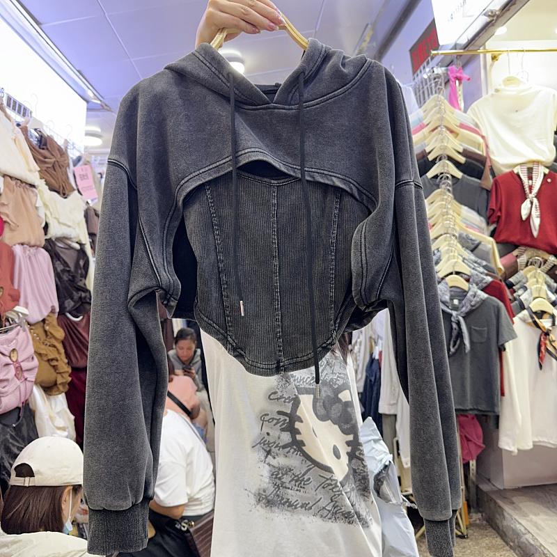 镂空抽绳卫衣时尚性感