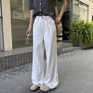 舒适自在~自留款亚麻牛仔裤女夏薄款2026新款直筒宽松拖地阔腿裤