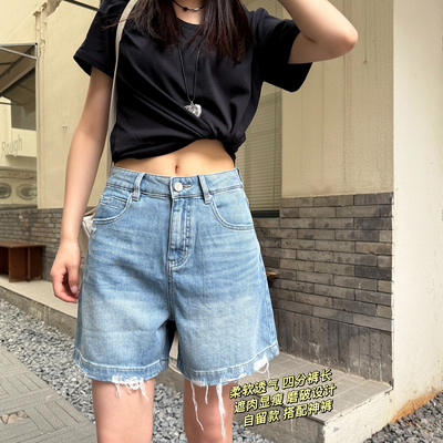秒变长腿~2025新款夏季牛仔短裤女薄款高腰A字显瘦浅蓝色毛边热裤