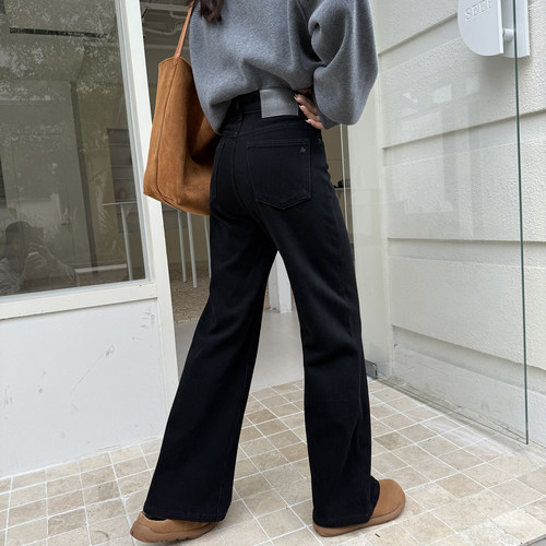 好穿闭眼入~秒瘦黑色窄版加绒牛仔裤女秋冬新款直筒宽松阔腿长裤